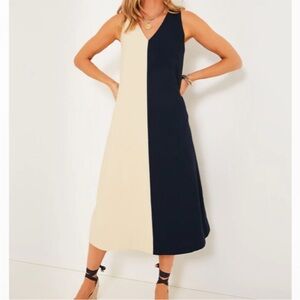 POMANDER PLACE Navy and Tan Sallie Dress